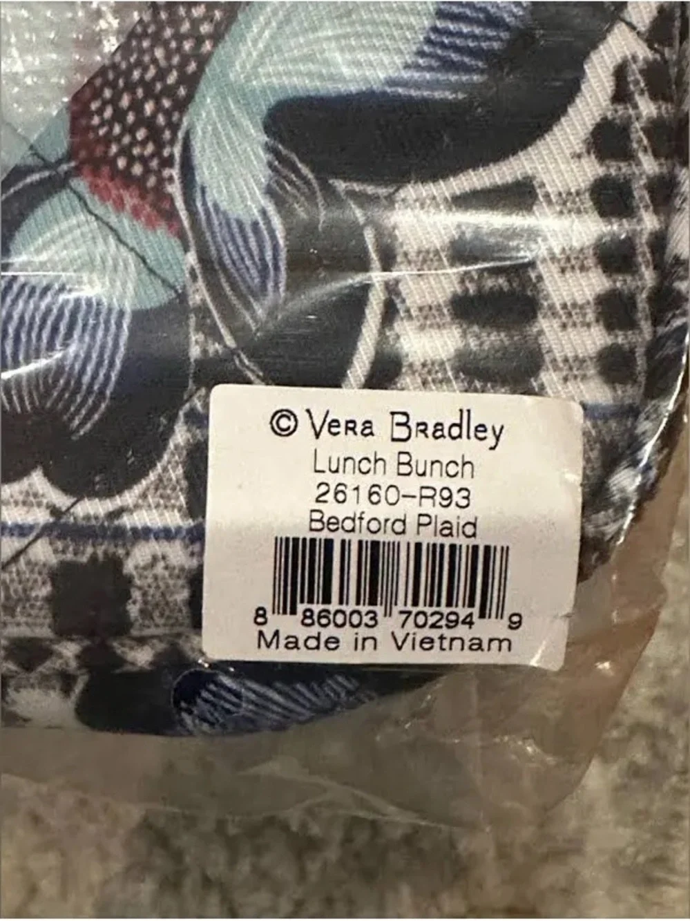 NWT:Vera Bradley Black & White Plaid Lunch Tote with Floral Accents